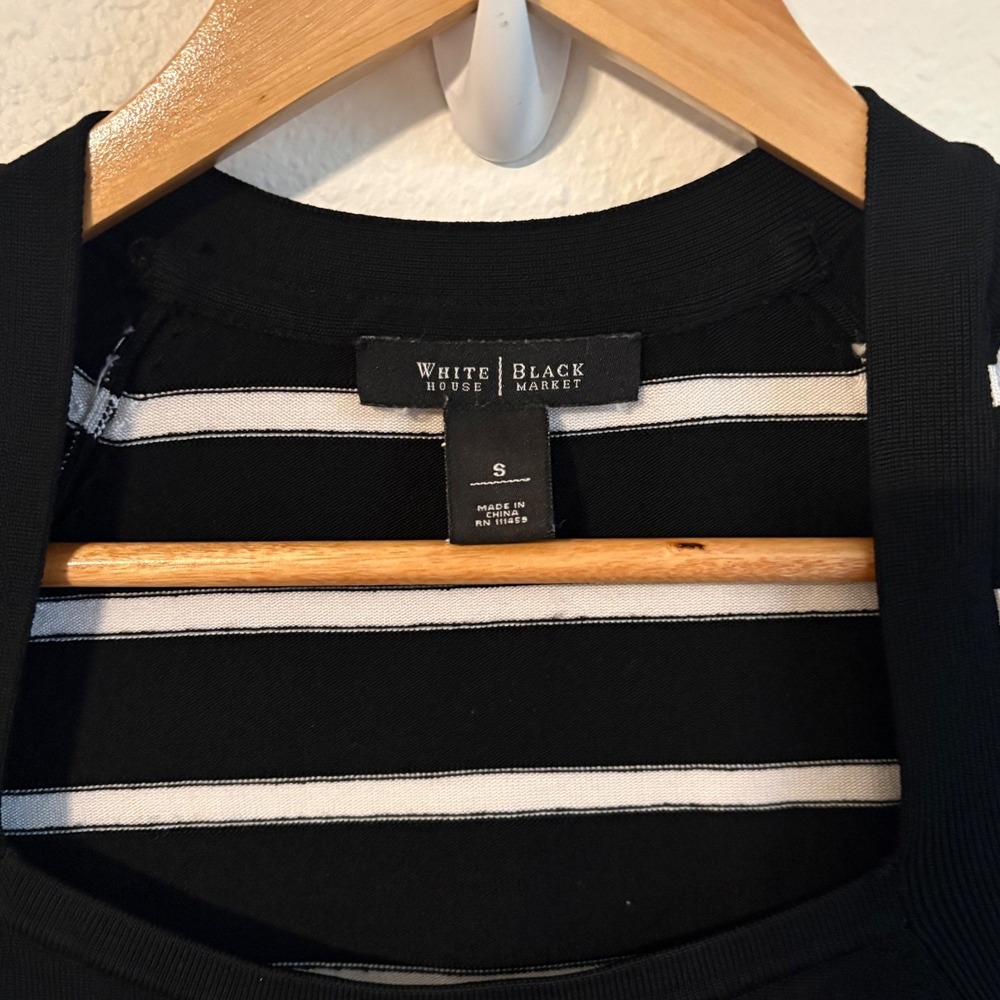 White House Black Market Striped Square Neck Knit Top Black White Small - Picture 2 of 4